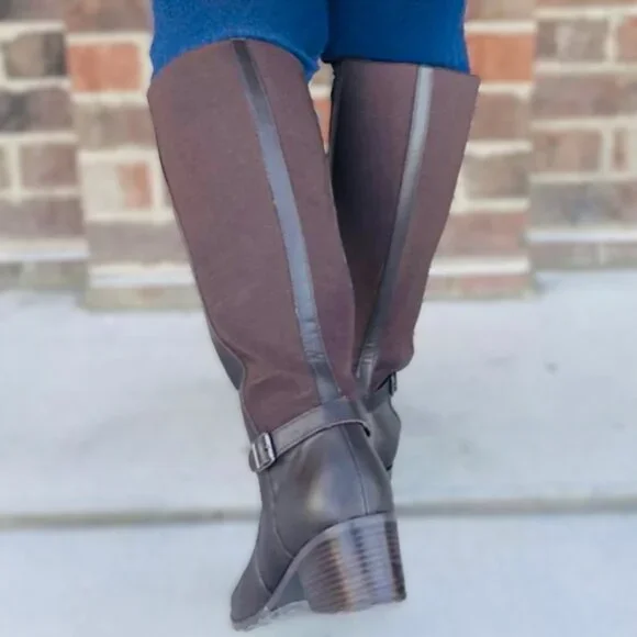 Dark Brown Leather Knee High Riding Boots Easy Spirit Chaza Size 9 Wide - Picture 10 of 10